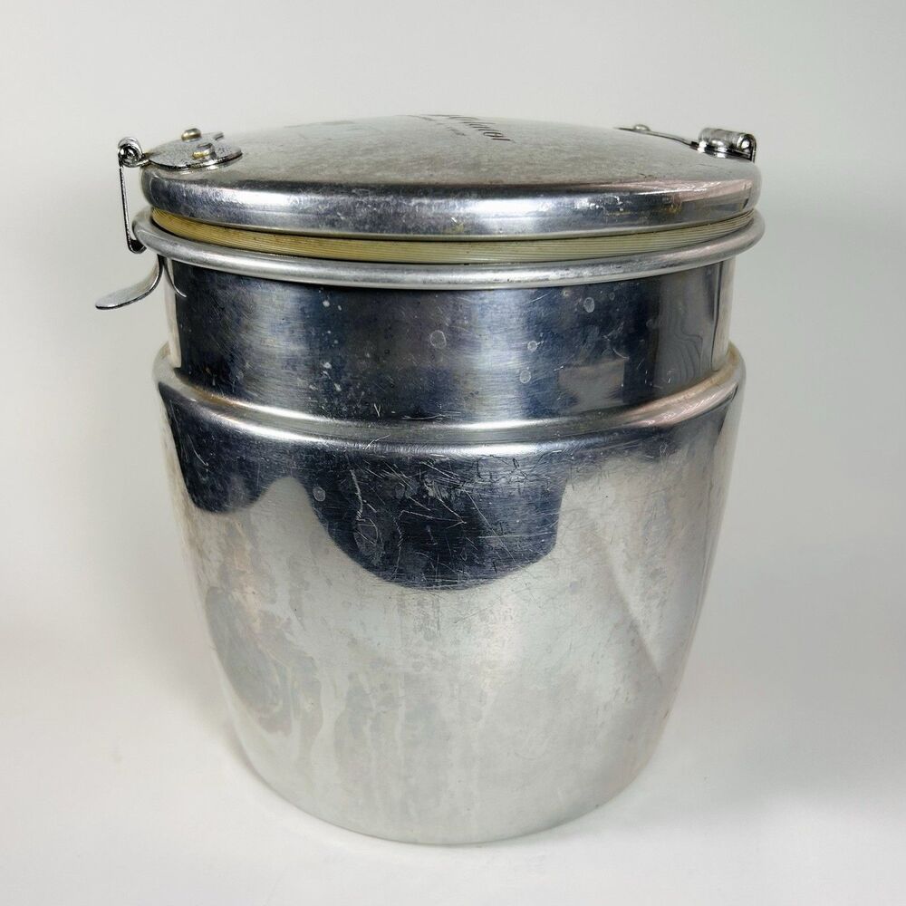 Vintage Fresh-O-Lator Aluminum Coffee Canister Clamp Lid Original Soft Gasket